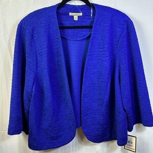 Maya Brooke Blue Jacket size 22W Padded Shoulders Raised Fabric Detail New